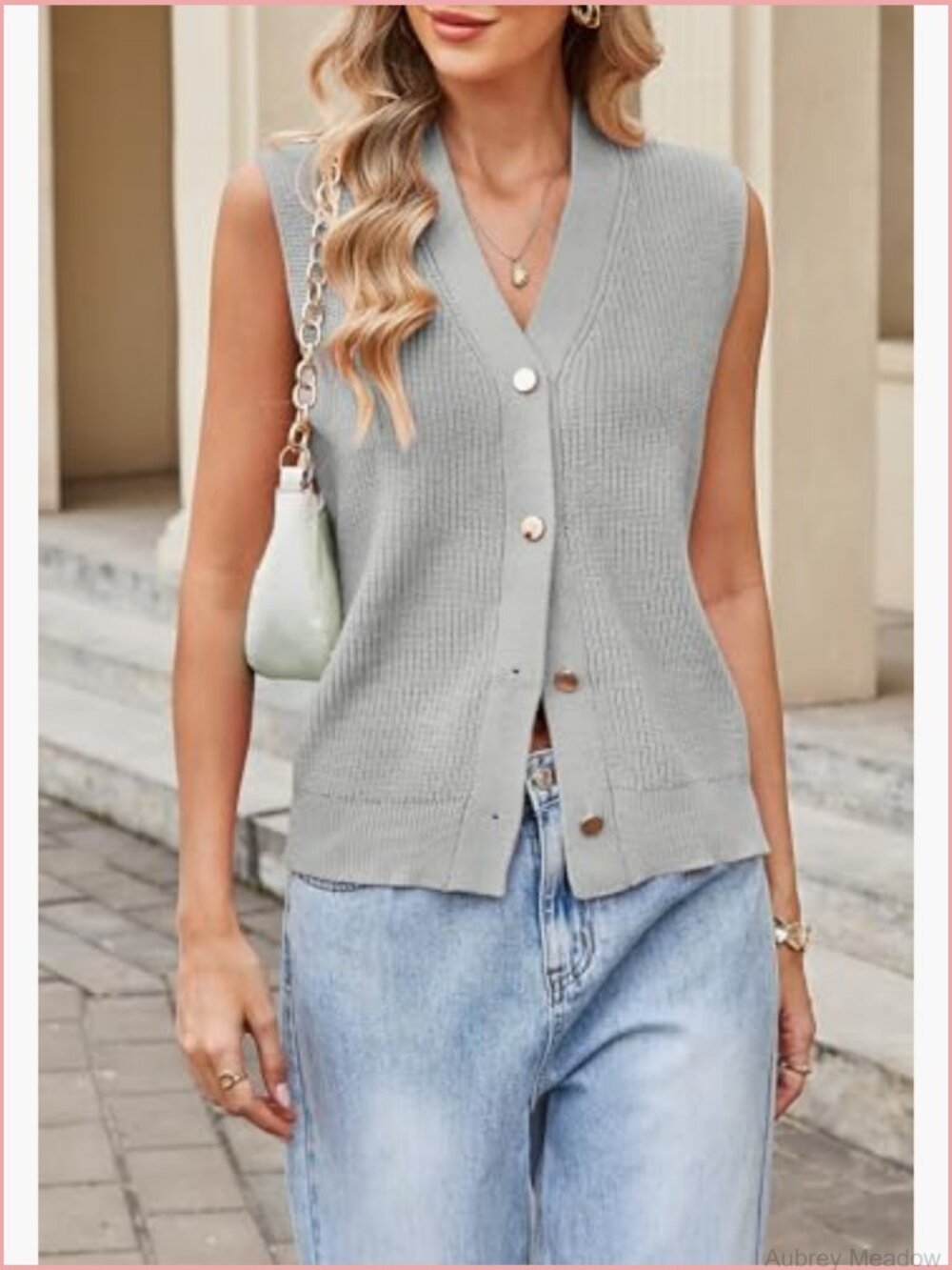 Sleeveless Cardigan Sweater Vest V-Neck Button Front Knit Tank Top - Picture 3 of 6